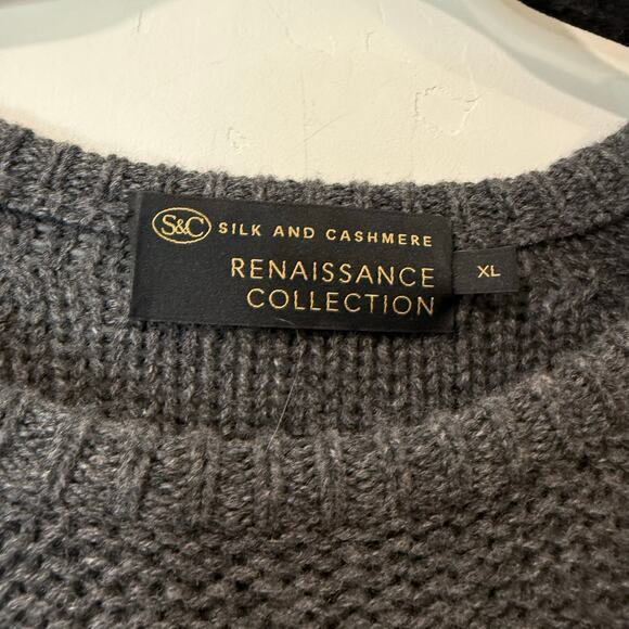 Silk & Cashmere Men's Neo Pullover Sweater Wool Cashmere Renaissance Grey XL - Picture 9 of 9